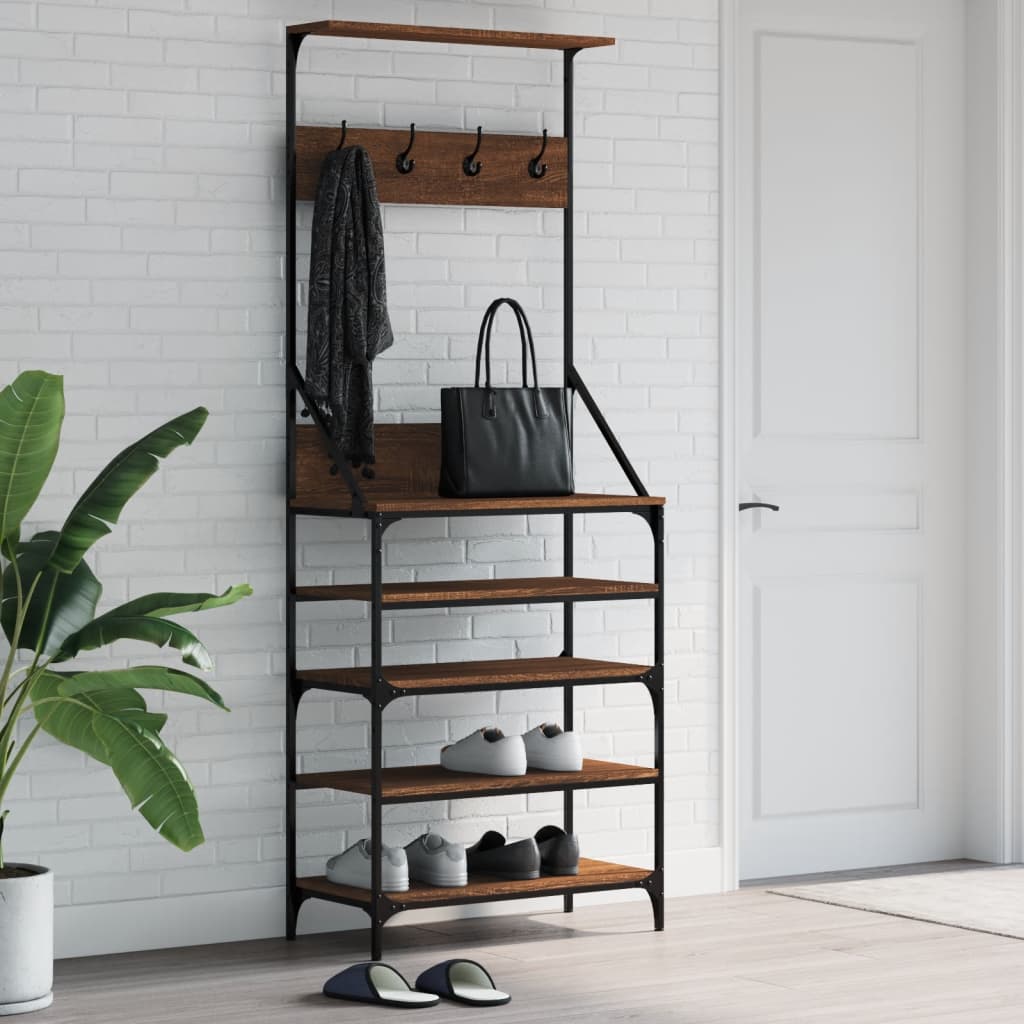 Klesstativ Med Skooppbevaring Brun Eik 70X34X184 Cm