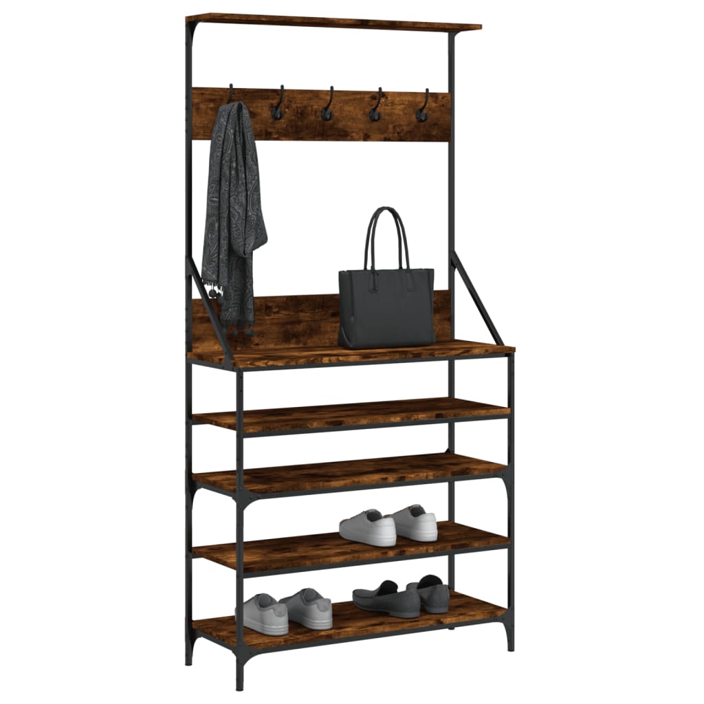 Klesstativ Med Skooppbevaring Røkt Eik 90X34X184 Cm