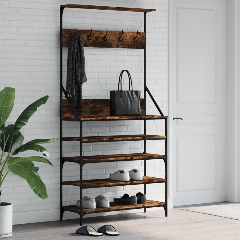 Klesstativ Med Skooppbevaring Røkt Eik 90X34X184 Cm