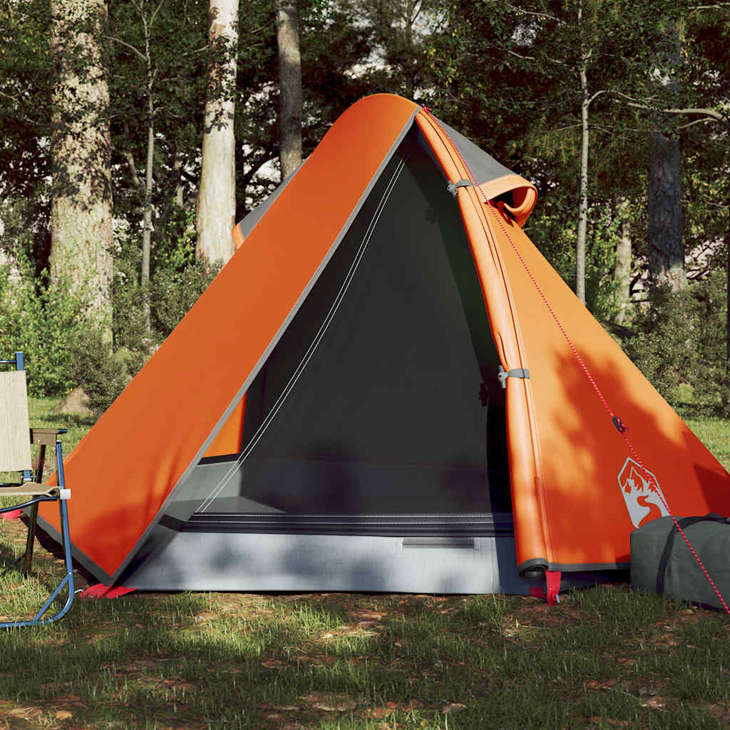 Kuppeltelt For Camping 2 Personer Grå Og Oransje Vanntett