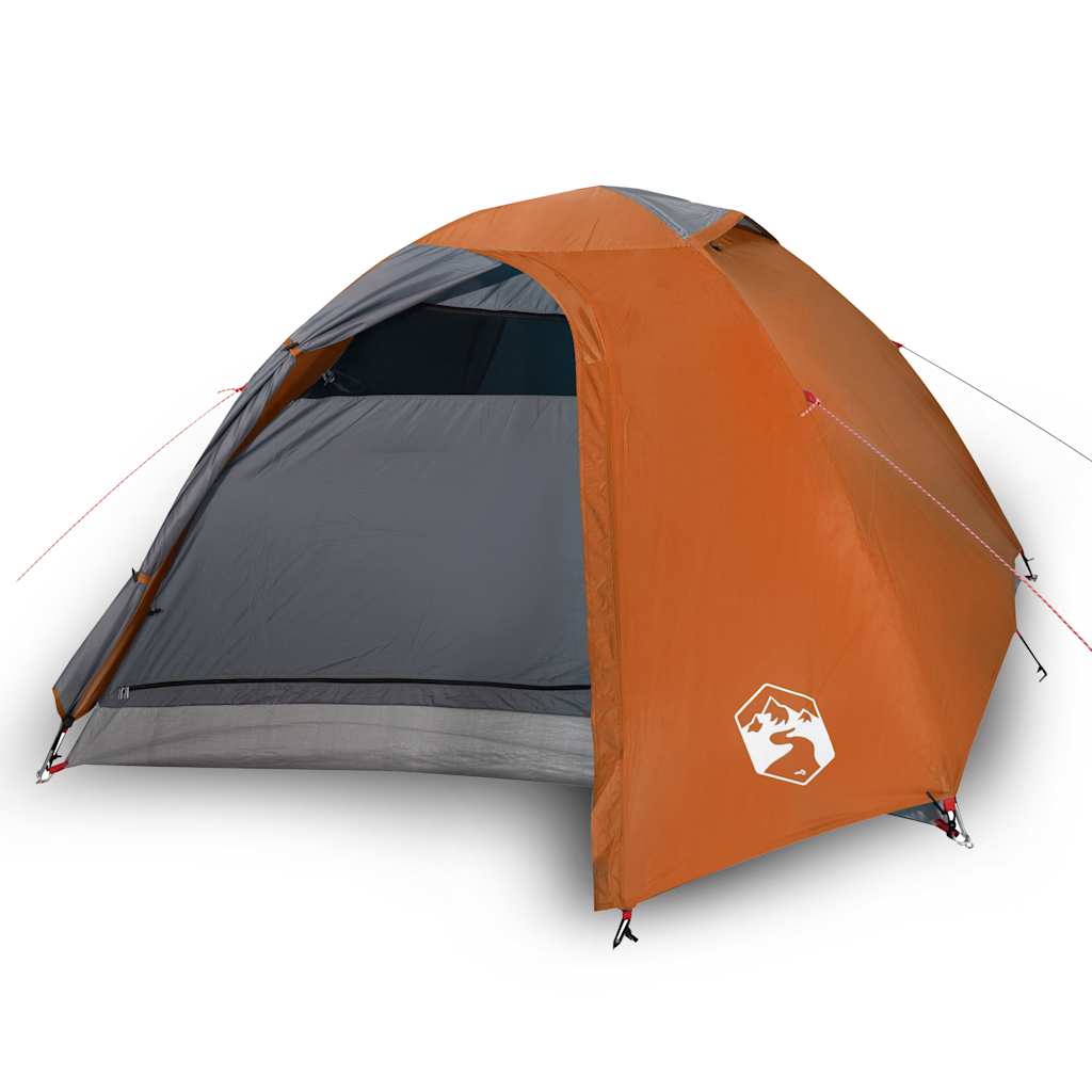 Kuppeltelt For Camping 4 Personer Grå Og Oransje Vanntett