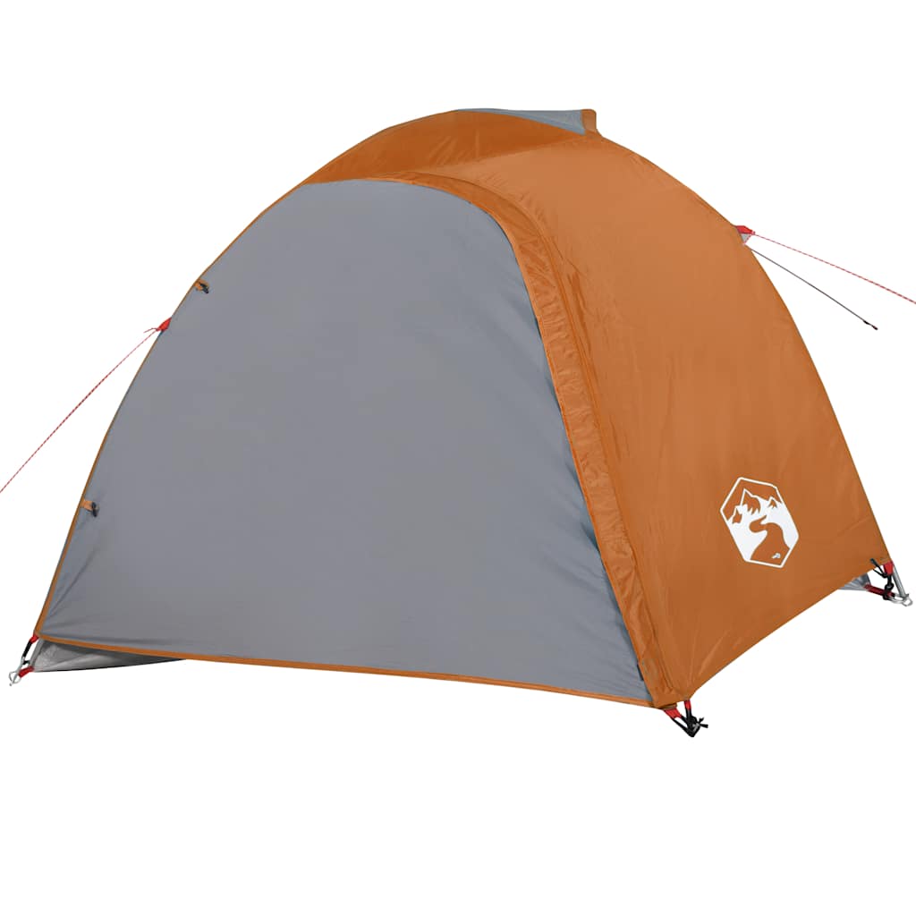 Kuppeltelt For Camping 4 Personer Grå Og Oransje Vanntett