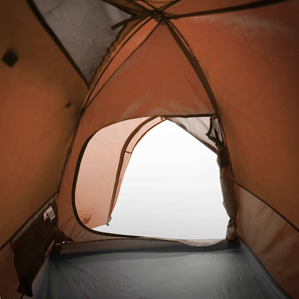 Kuppeltelt For Camping 4 Personer Grå Og Oransje Vanntett