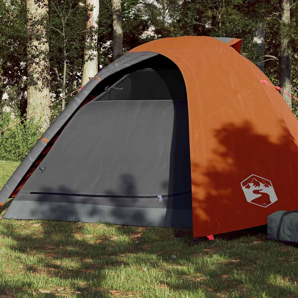 Kuppeltelt For Camping 4 Personer Grå Og Oransje Vanntett