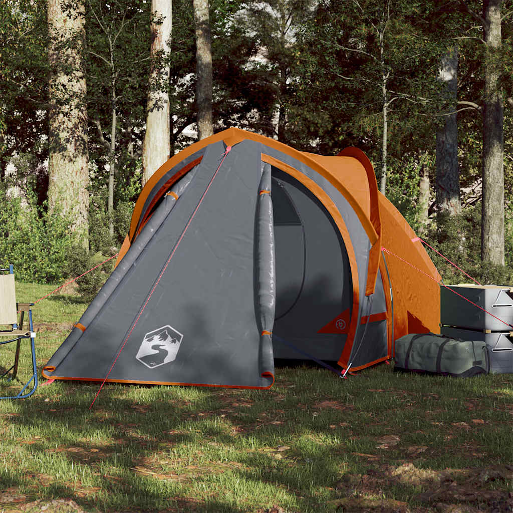 Kuppeltelt For Camping 2 Personer Grå Og Oransje Vanntett