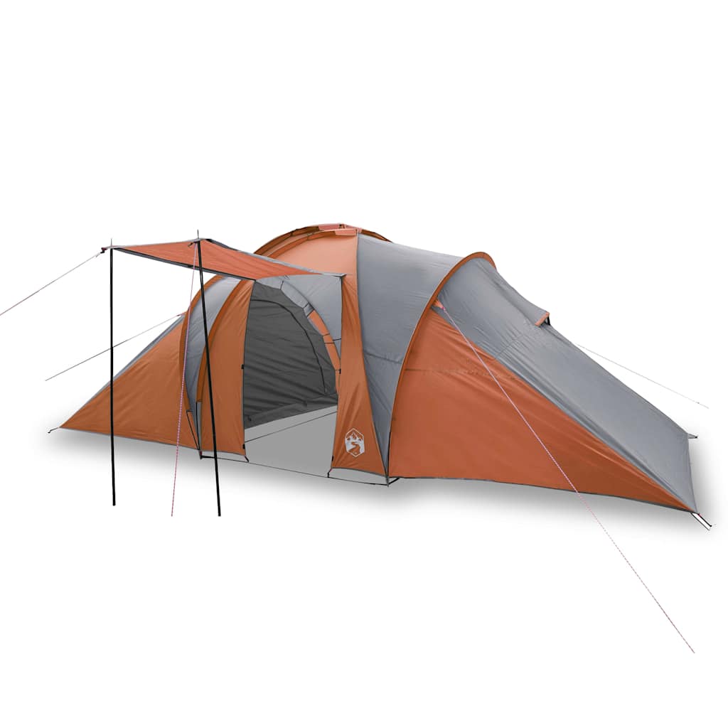 Kuppeltelt For Camping 6 Personer Grå Og Oransje Vanntett