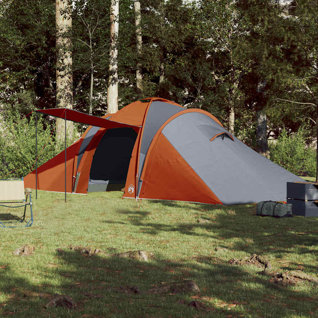 Kuppeltelt For Camping 6 Personer Grå Og Oransje Vanntett