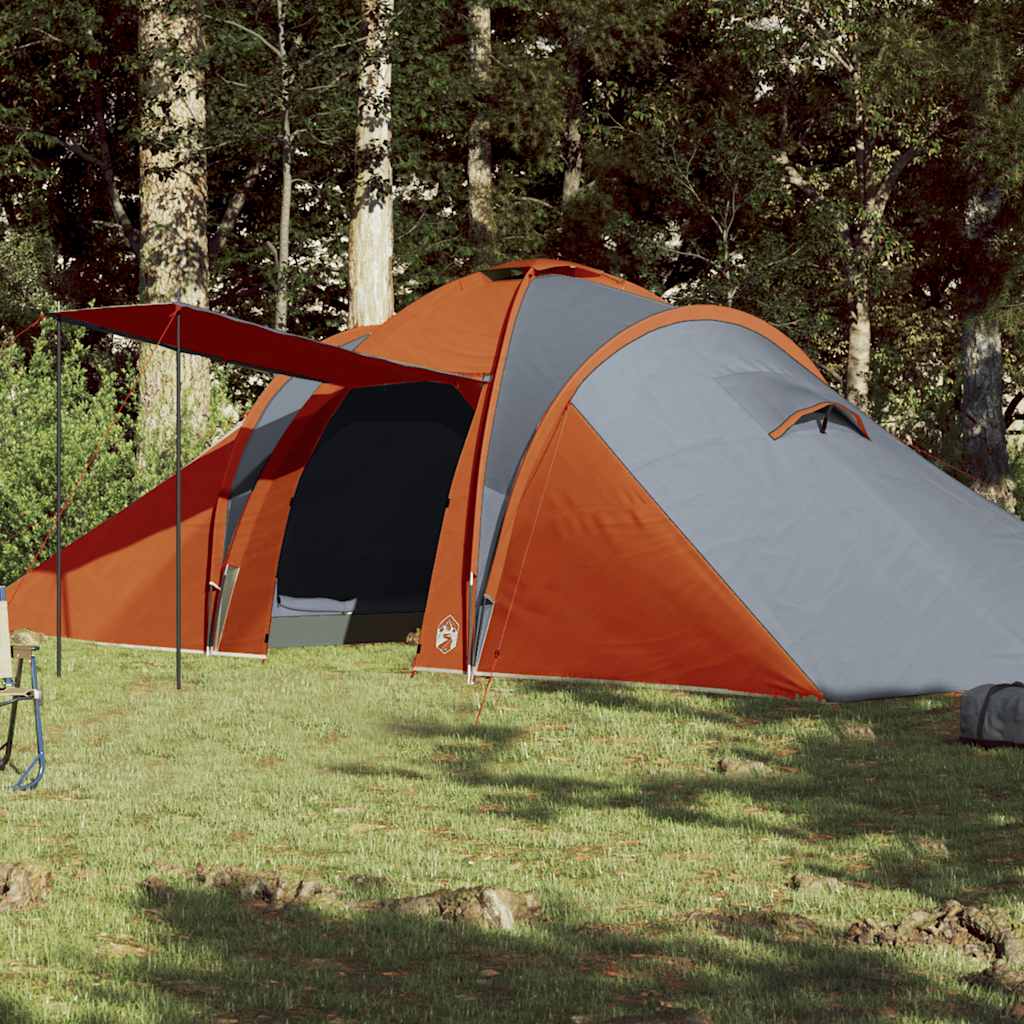 Kuppeltelt For Camping 6 Personer Grå Og Oransje Vanntett