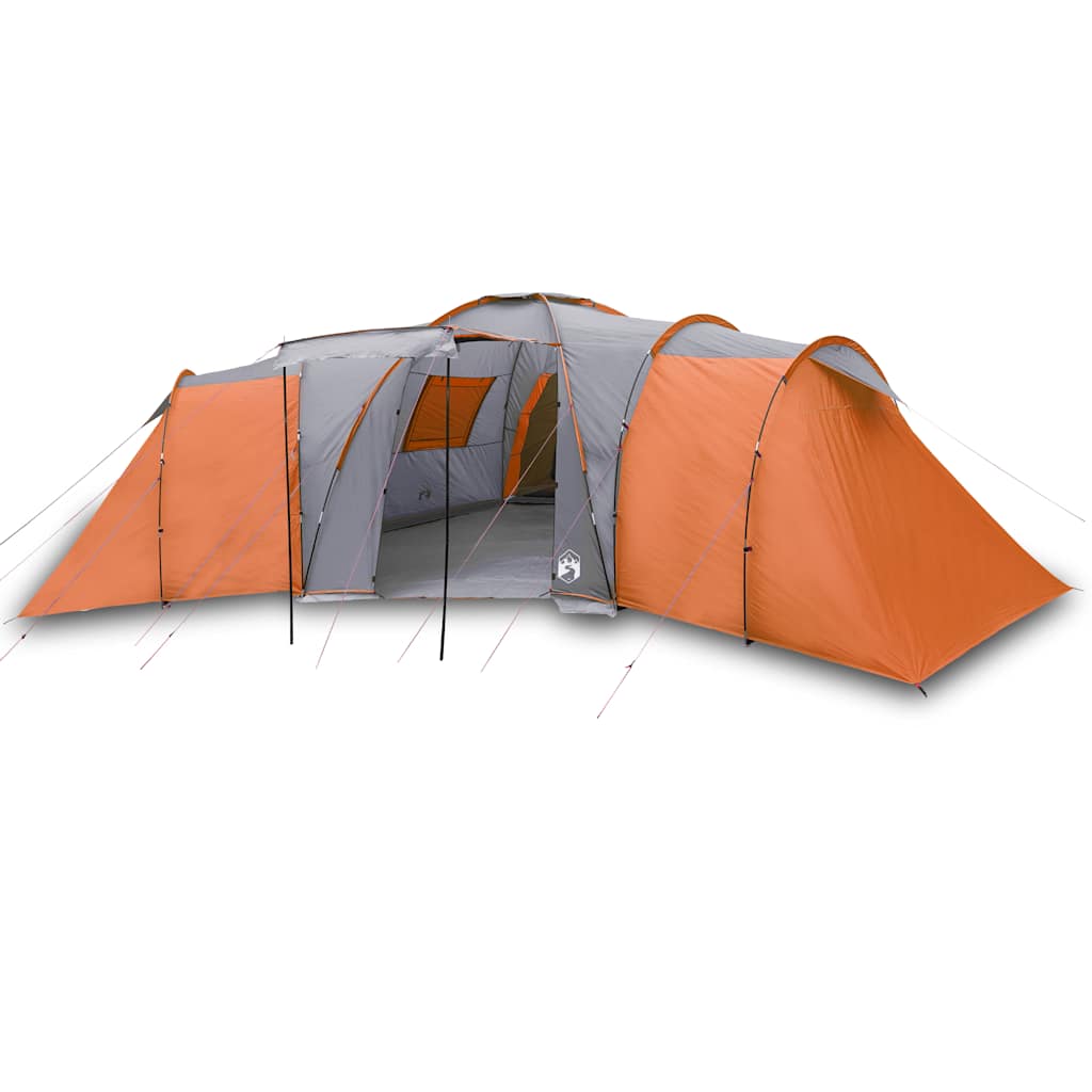 Kuppeltelt For Camping 12 Personer Grå Og Oransje Vanntett