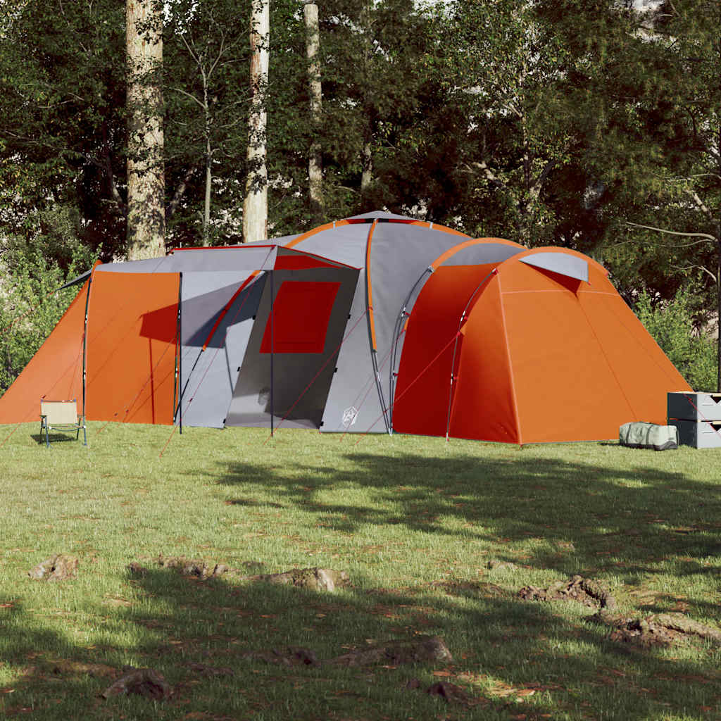 Kuppeltelt For Camping 12 Personer Grå Og Oransje Vanntett