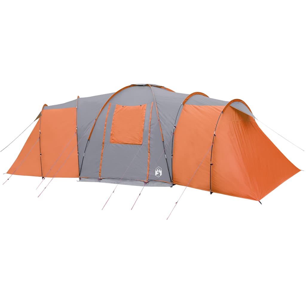 Kuppeltelt For Camping 12 Personer Grå Og Oransje Vanntett