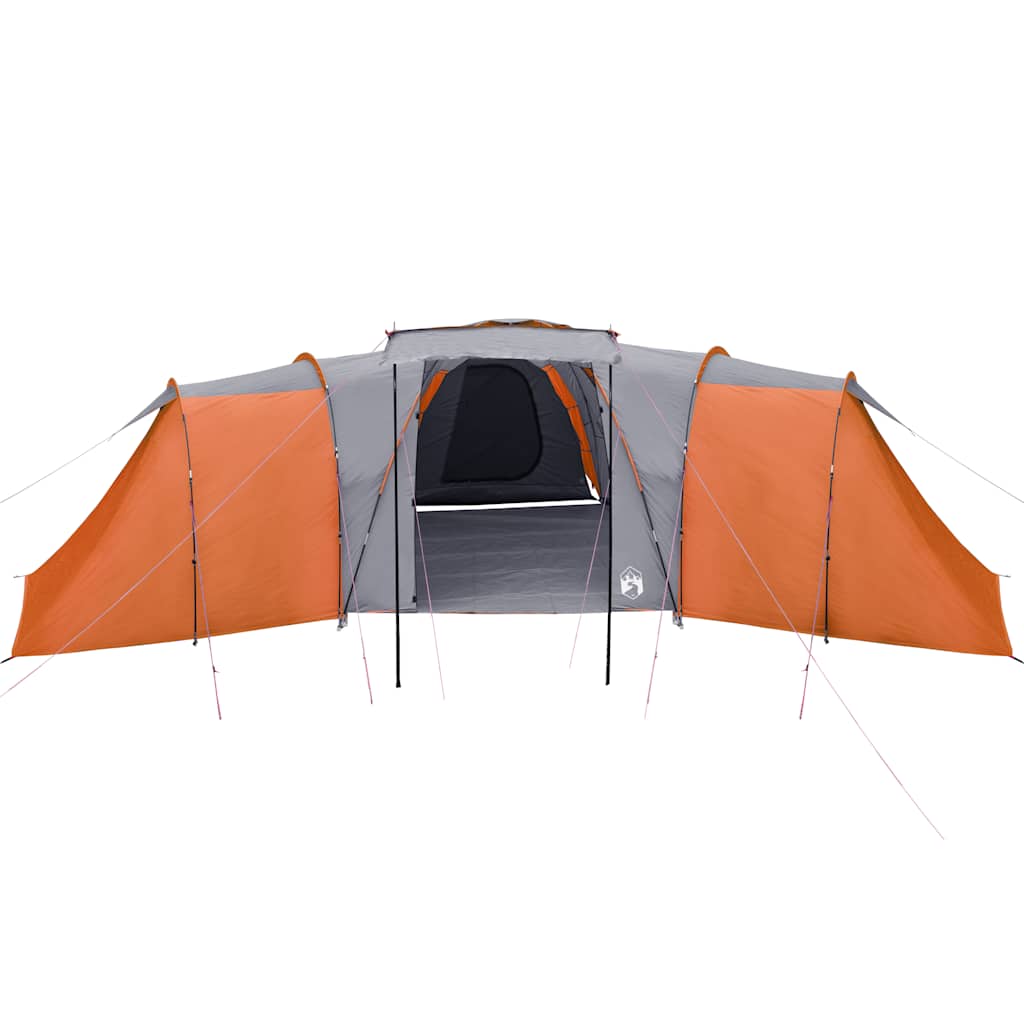 Kuppeltelt For Camping 12 Personer Grå Og Oransje Vanntett