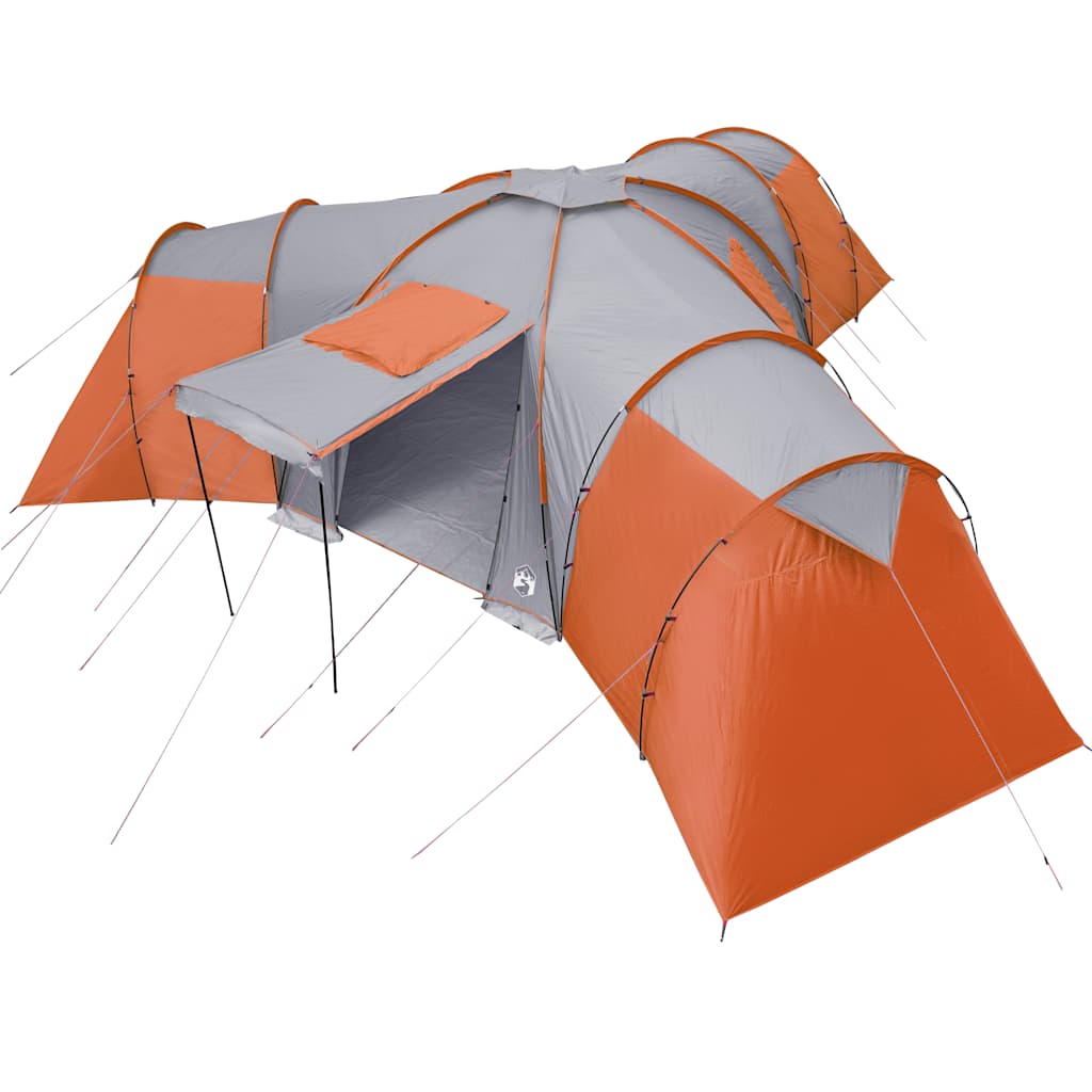 Kuppeltelt For Camping 12 Personer Grå Og Oransje Vanntett