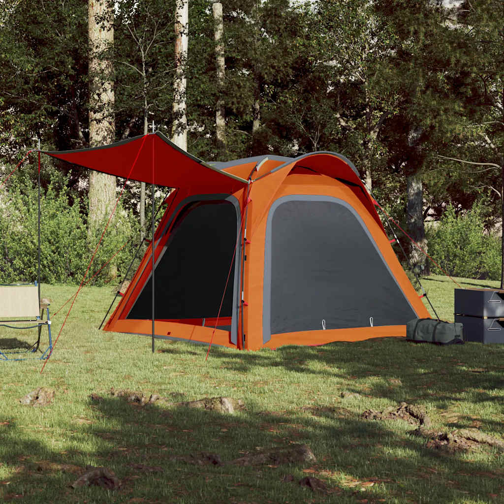 Campingtelt 4 Personer Grå Og Oransje Hurtigutløser Vanntett