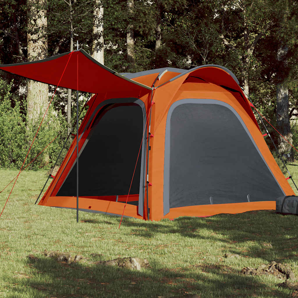 Campingtelt 4 Personer Grå Og Oransje Hurtigutløser Vanntett