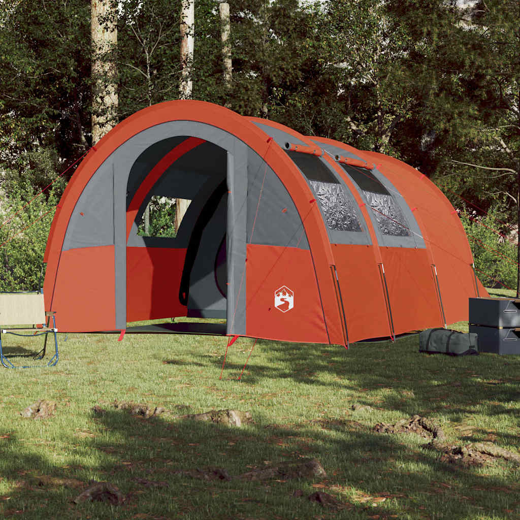 Tunneltelt For Camping 4 Personer Grå Og Oransje Vanntett