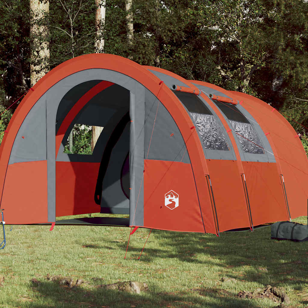 Tunneltelt For Camping 4 Personer Grå Og Oransje Vanntett