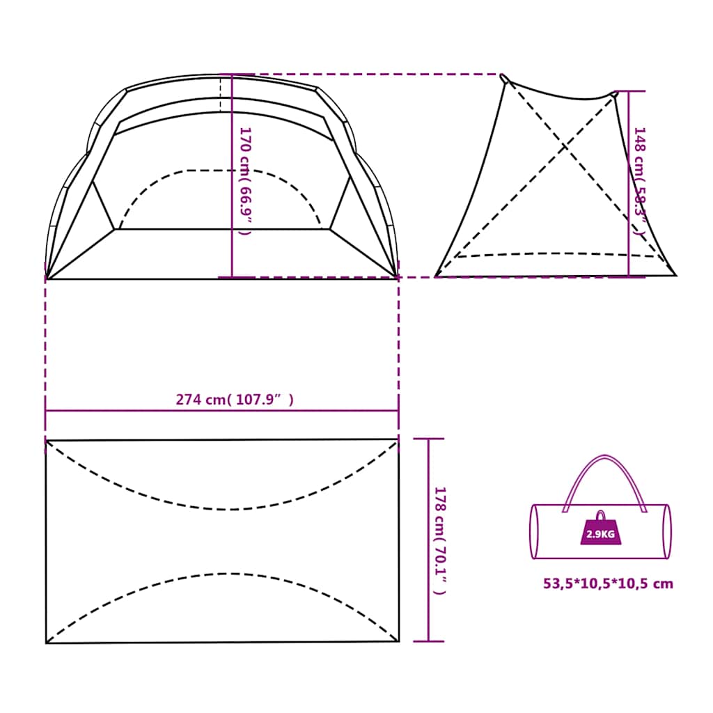 Strandtelt Havgrønn 274X178X170/148 Cm 185T Polyester