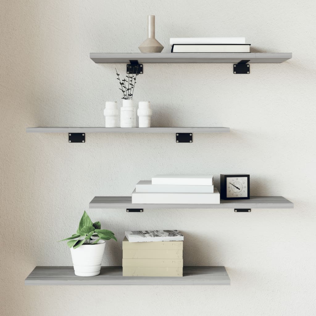 Vegghyller 4 Stk Grå Sonoma 60X20X1,5 Cm Konstruert Tre