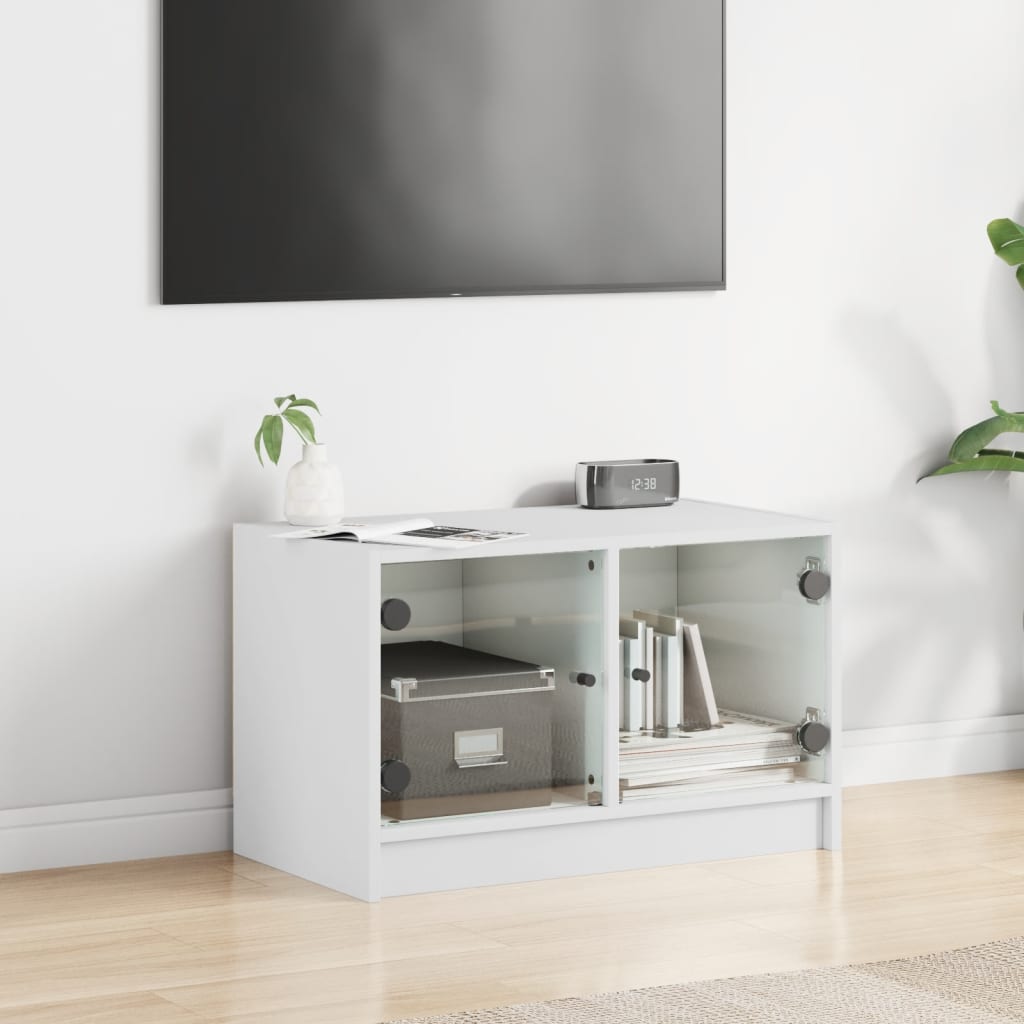 Tv-Benk Med Dør Hvit 68X37X42 Cm