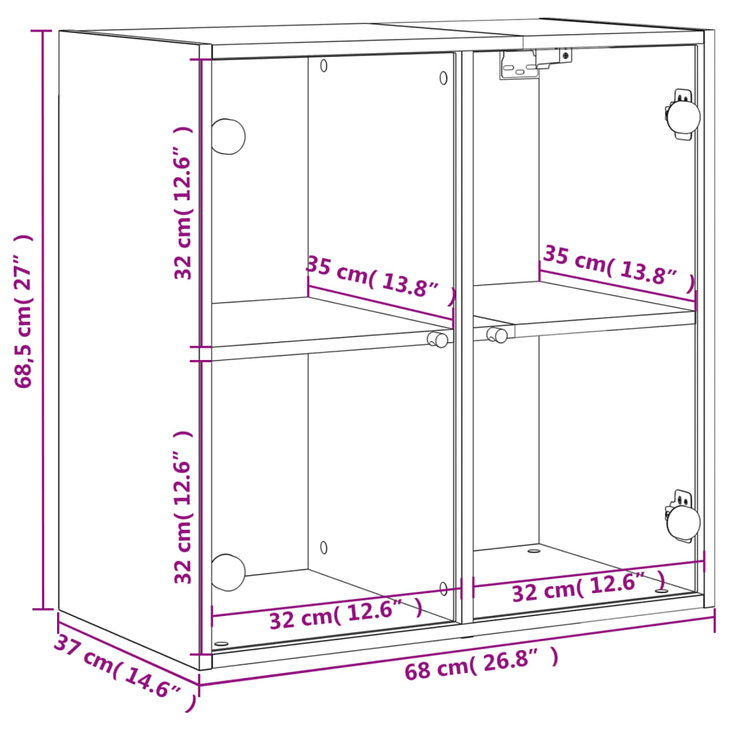 Sideskap Med Glassdører Sonoma Eik 68X37X68,5 Cm