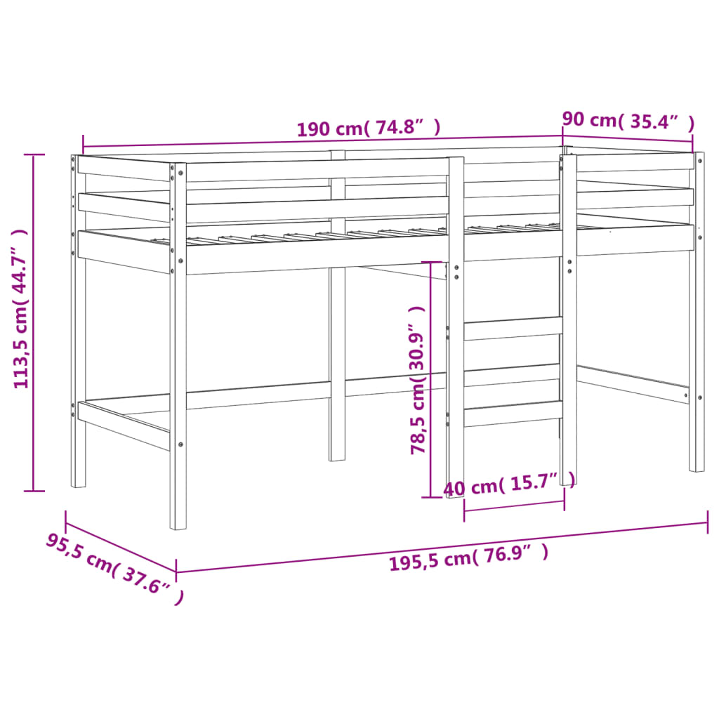 Køyeseng For Barn Med Stige 90X190 Cm Heltre Furu
