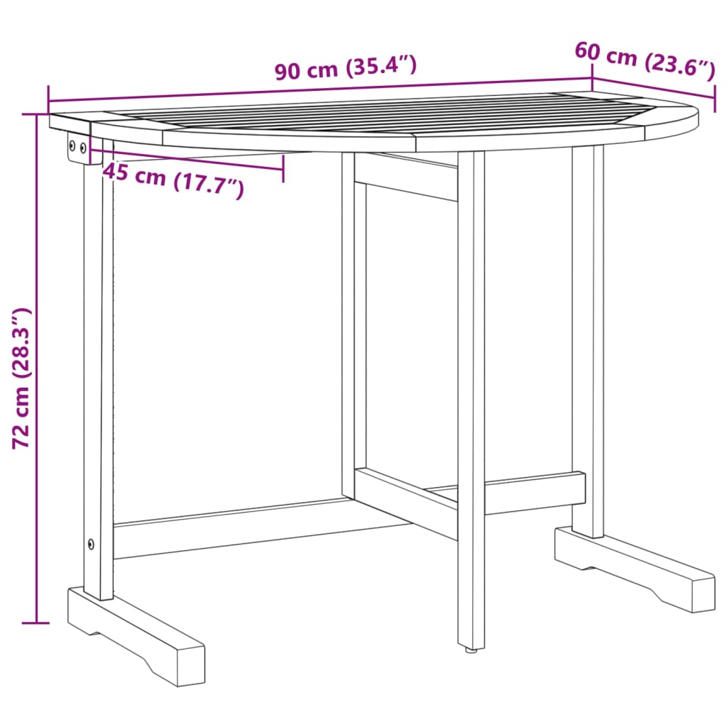 Sammenleggbart Balkongbord 90X60X72 Cm Heltre Akasie