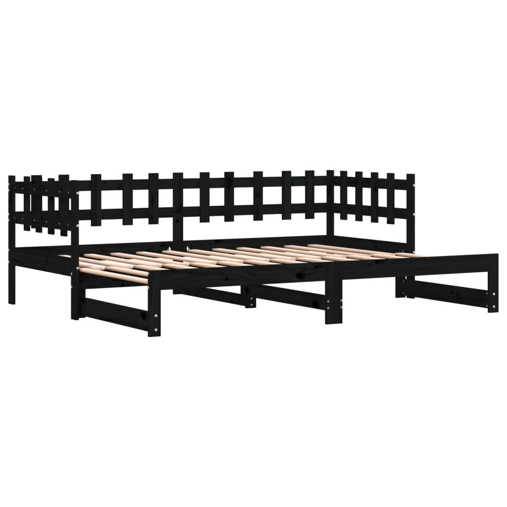 Uttrekkbar Dagseng Svart 2X(80X200) Cm Heltre Furu