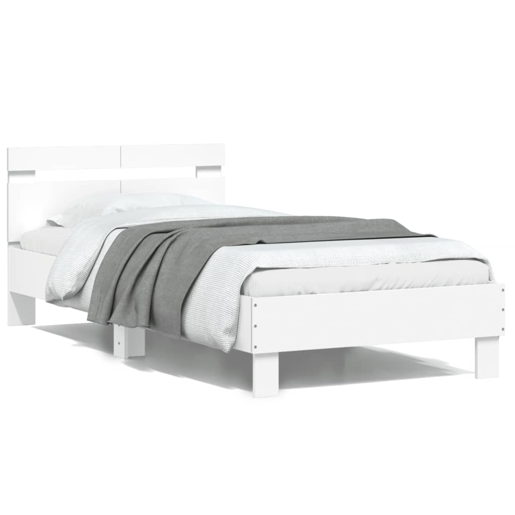 Sengeramme Med Hodegavl Hvit 100X200 Cm Konstruert Tre