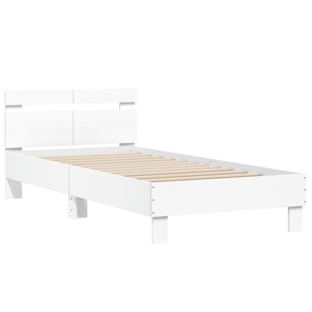 Sengeramme Med Hodegavl Hvit 100X200 Cm Konstruert Tre