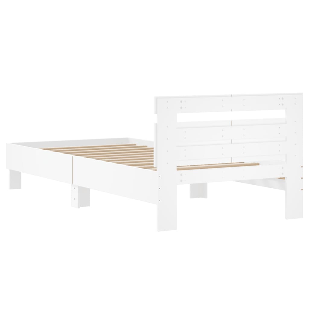 Sengeramme Med Hodegavl Hvit 100X200 Cm Konstruert Tre