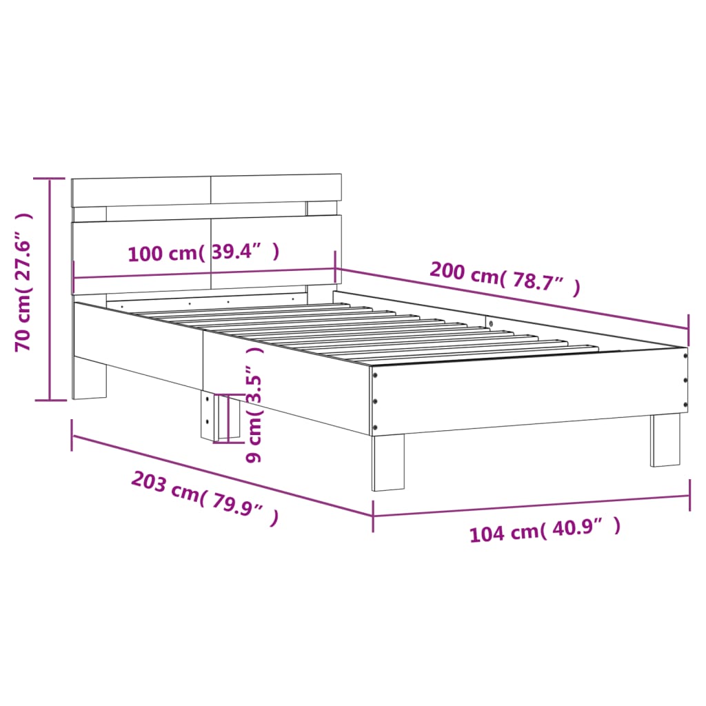 Sengeramme Med Hodegavl Hvit 100X200 Cm Konstruert Tre