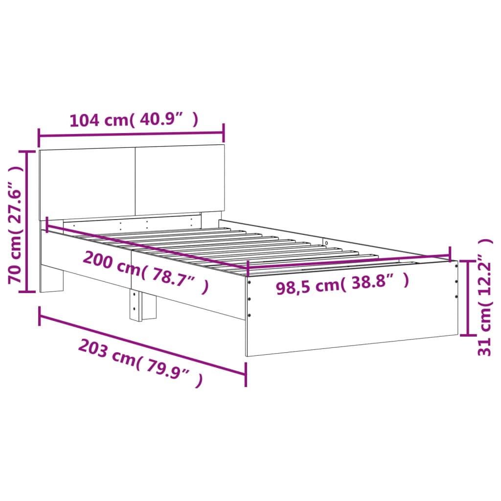 Sengeramme Med Hodegavl Hvit 100X200 Cm Konstruert Tre