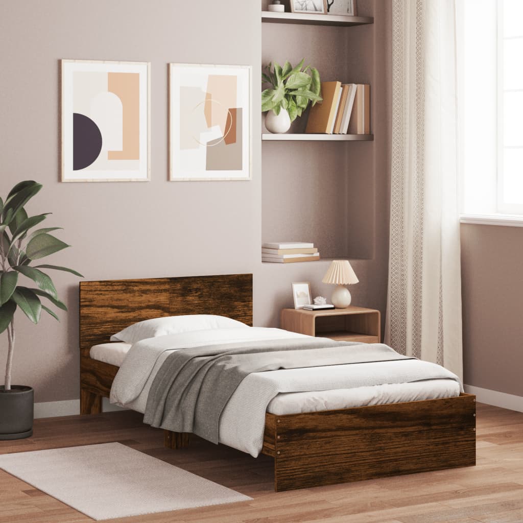 Sengeramme Med Hodegavl Røkt Eik 100X200 Cm Konstruert Tre