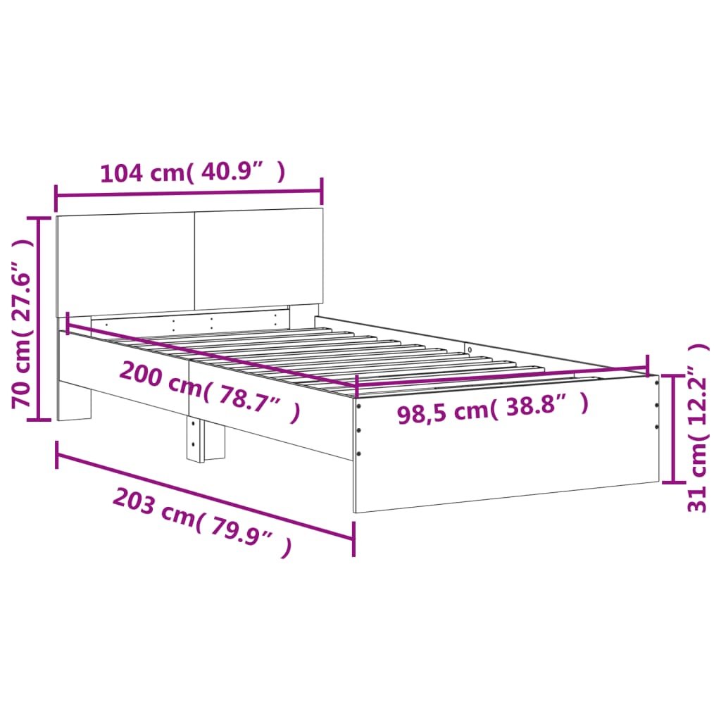 Sengeramme Med Hodegavl Grå Sonoma 100X200 Cm Konstruert Tre