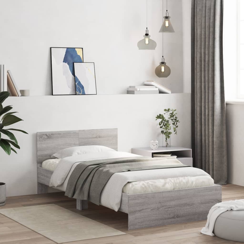 Sengeramme Med Hodegavl Grå Sonoma 100X200 Cm Konstruert Tre