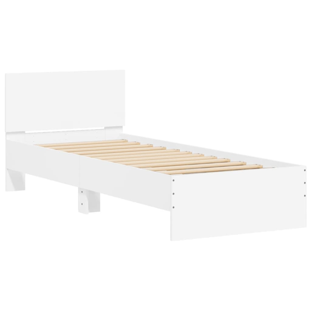 Sengeramme Med Hodegavl Hvit 90X200 Cm Konstruert Tre