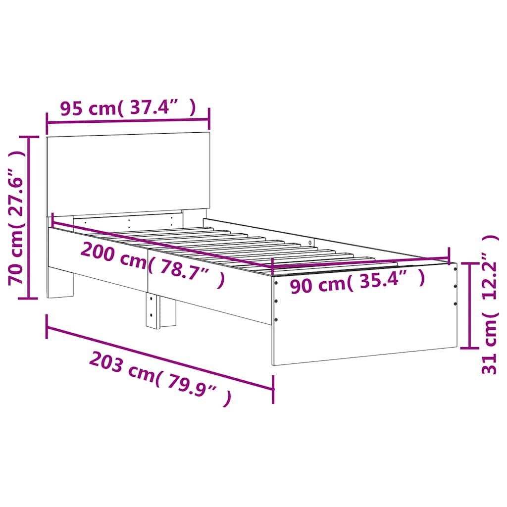 Sengeramme Uten Madrass Med Hodegavl Sonoma Eik 90X200 Cm