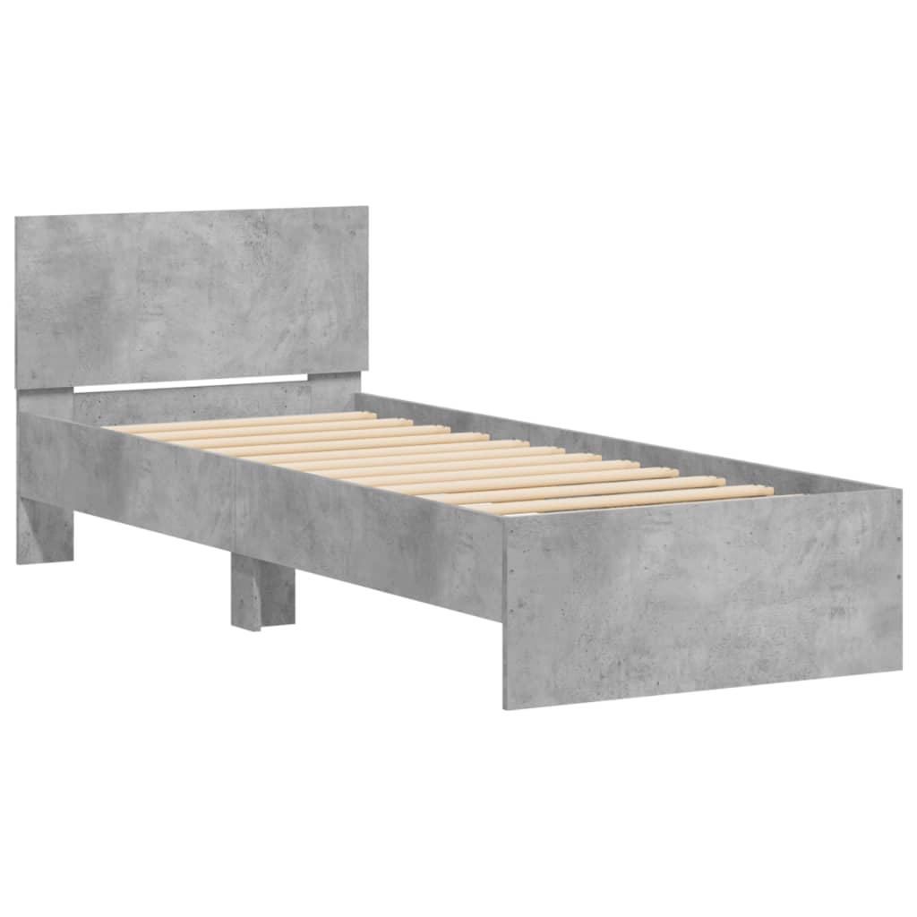 Sengeramme Med Hodegavl Betonggrå 90X200 Cm Konstruert Tre
