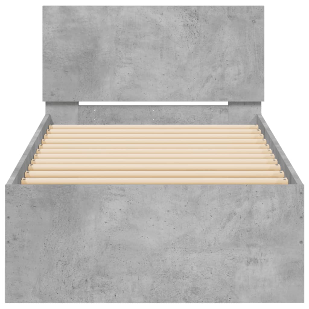 Sengeramme Med Hodegavl Betonggrå 90X200 Cm Konstruert Tre