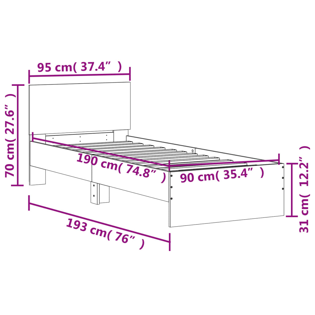 Sengeramme Med Hodegavl Hvit 90X190 Cm Konstruert Tre