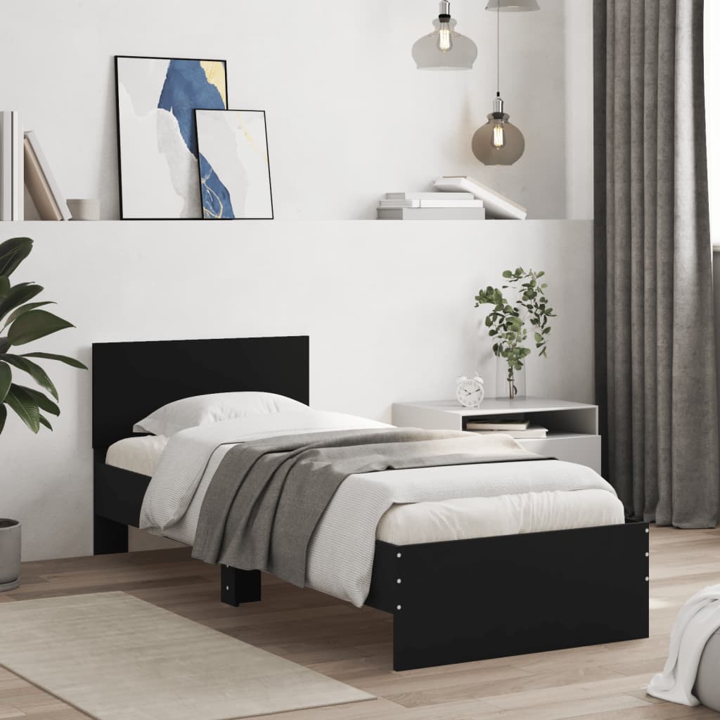 Sengeramme Med Hodegavl Svart 90X190 Cm Konstruert Tre
