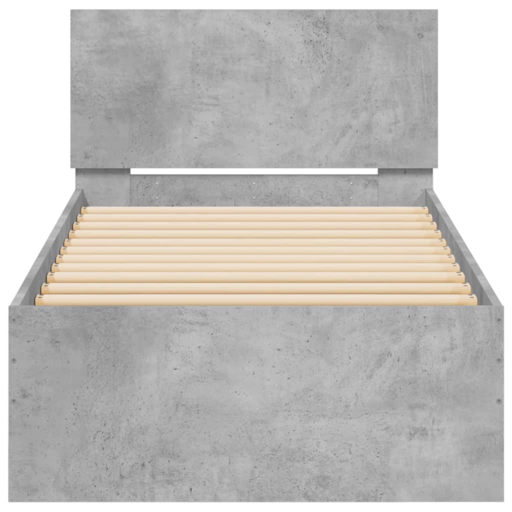 Sengeramme Med Hodegavl Betonggrå 90X190 Cm Konstruert Tre