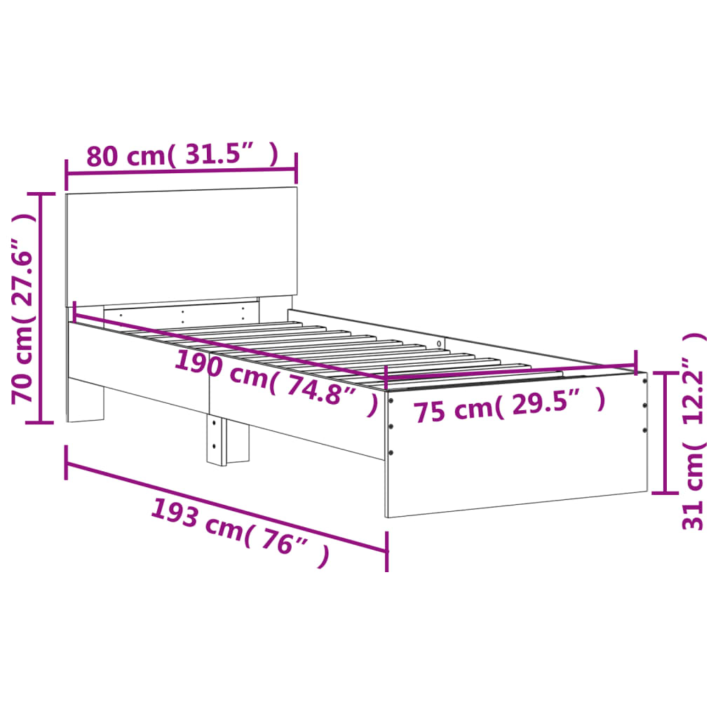 Sengeramme Med Hodegavl Røkt Eik 75X190 Cm Konstruert Tre