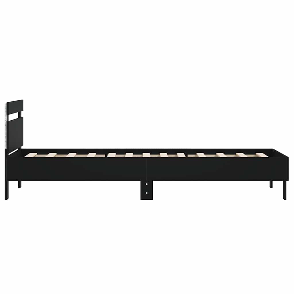 Sengeramme Med Hodegavl Og Led-Lys Svart 100X200 Cm