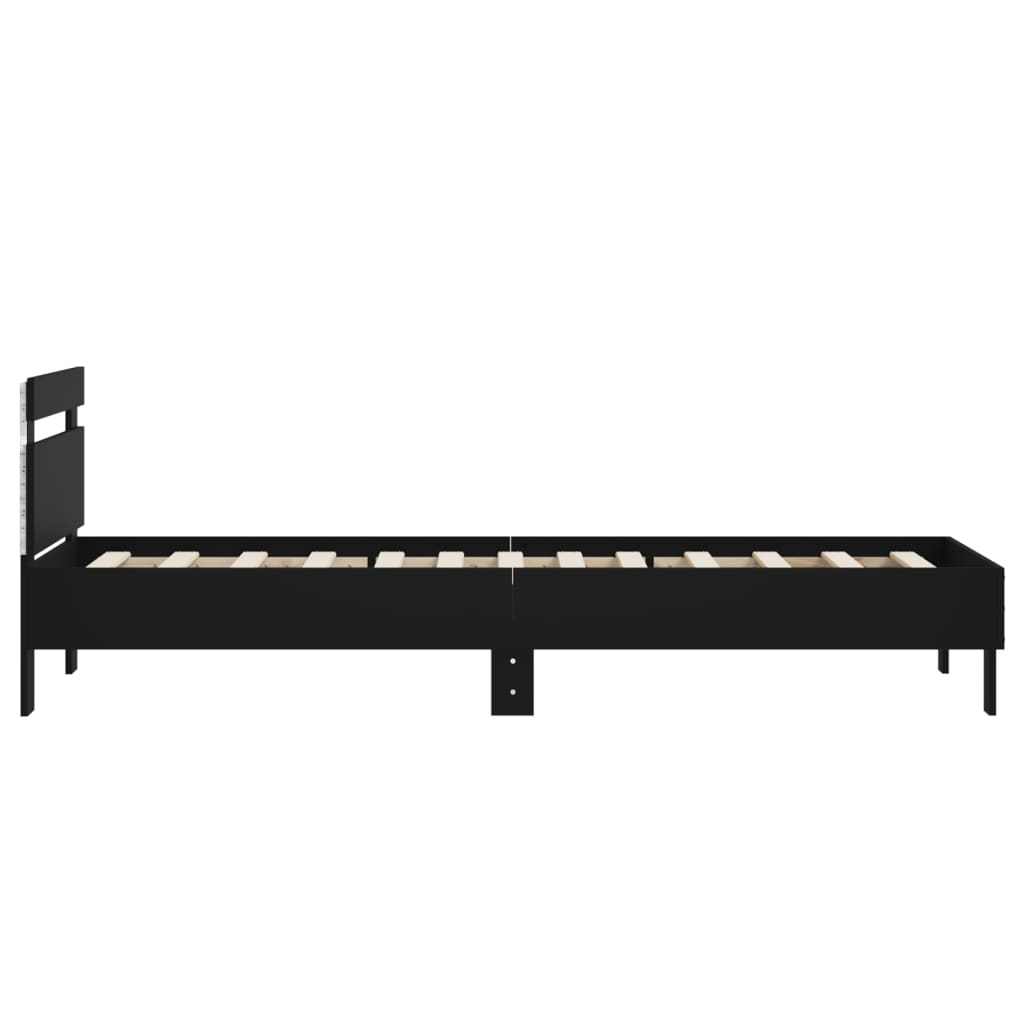 Sengeramme Med Hodegavl Og Led-Lys Svart 90X200 Cm