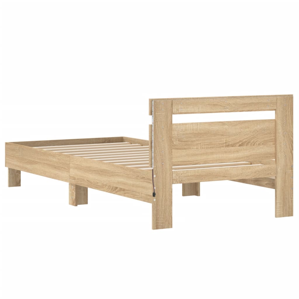 Sengeramme Med Hodegavl Og Led-Lys Sonoma Eik 90X190 Cm