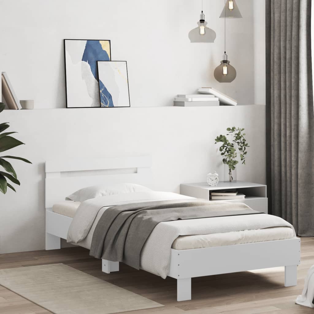 Sengeramme Med Hodegavl Og Led-Lys Hvit 75X190 Cm