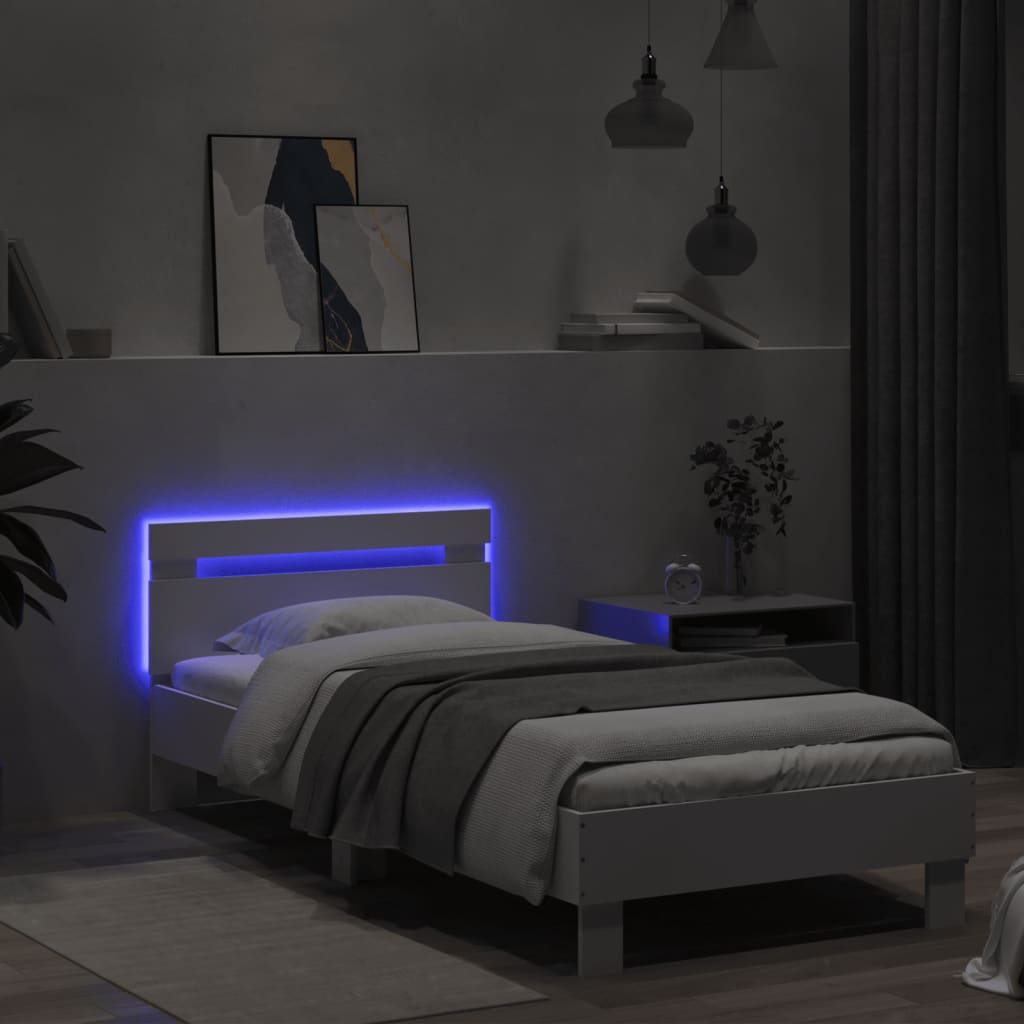 Sengeramme Med Hodegavl Og Led-Lys Hvit 75X190 Cm