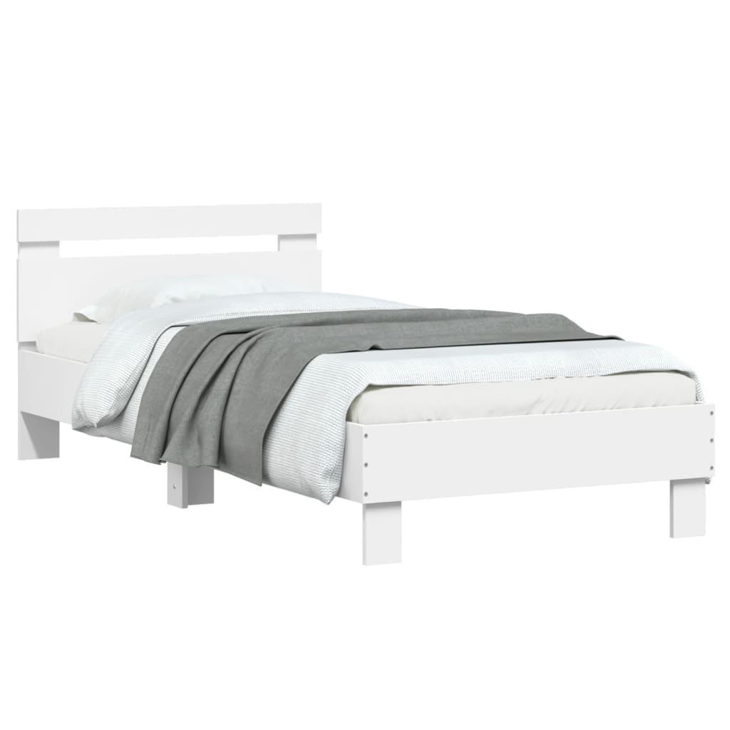 Sengeramme Med Hodegavl Og Led-Lys Hvit 75X190 Cm